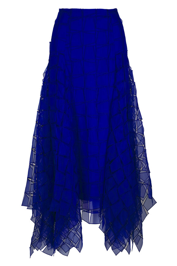 Akris Lapis Organza Trapezoid Embroidered Maxi Skirt