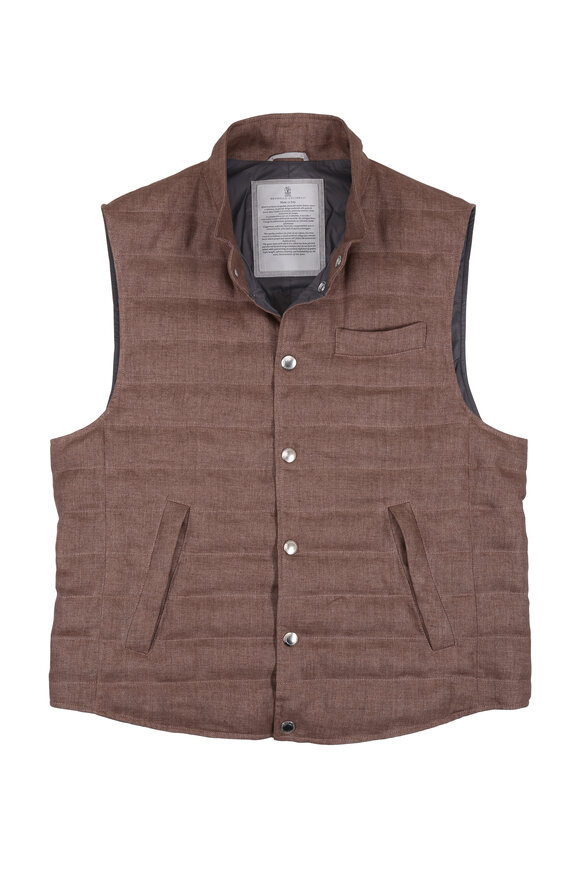 Brunello Cucinelli - Brown Linen Down Quilted Vest