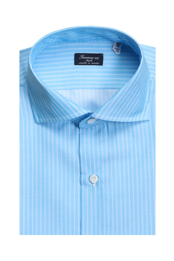 Finamore Aqua Stripe Cotton Sport Shirt