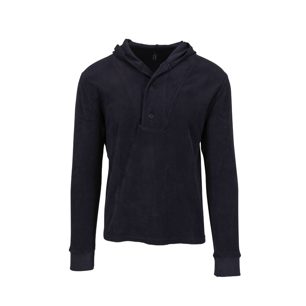 04651/ Navy Terry QuarterButton Hoodie Mitchell Stores