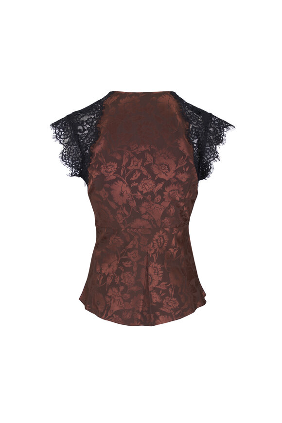 Veronica Beard Pascaline Espresso Lace Trim Blouse - view 2