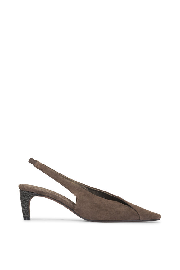 Brunello Cucinelli Torba Suede Crossover Slingback, 55mm - view 6