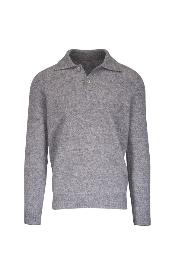 Brunello Cucinelli - Gray Ribbed Cashmere Front Zip Sweater