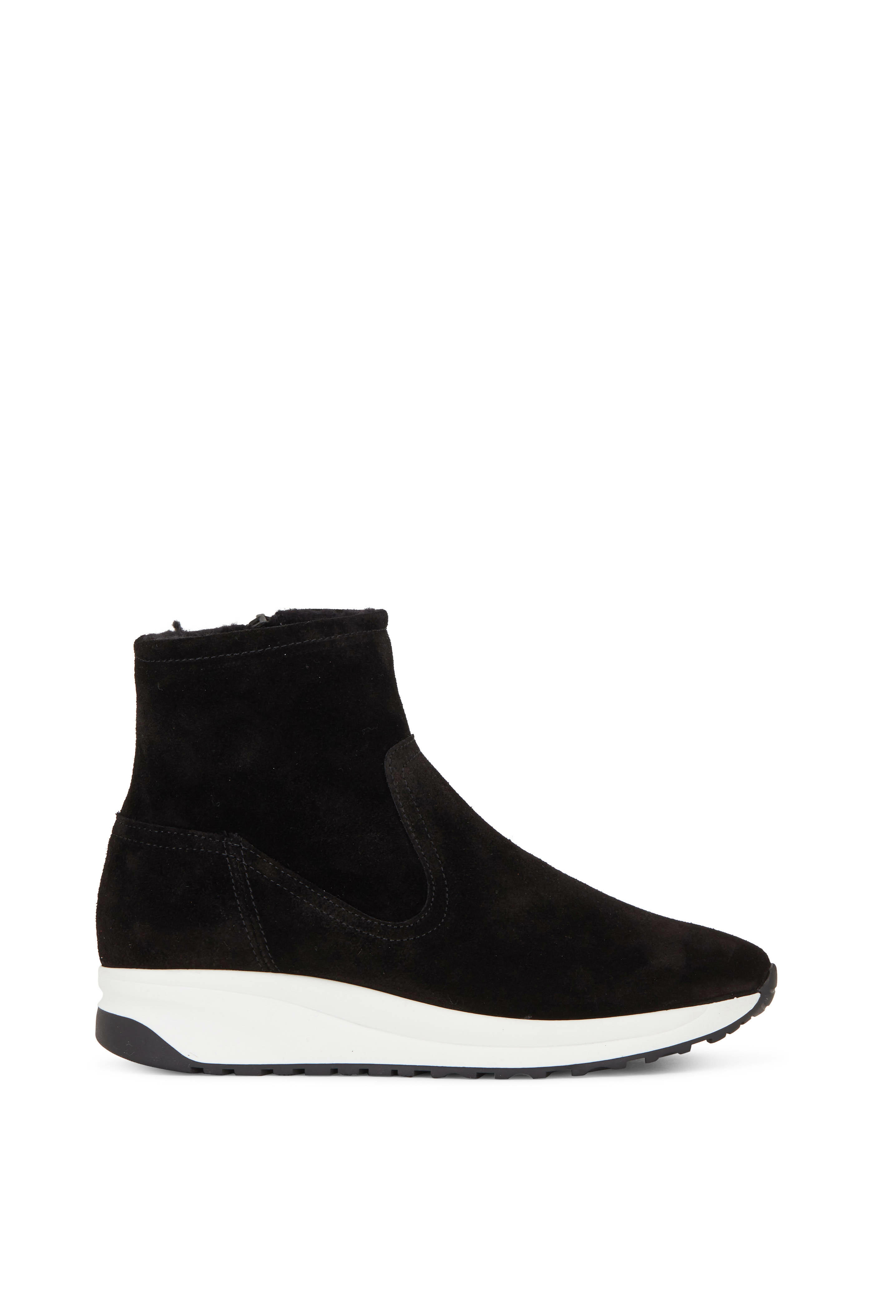 Aquatalia Betty Black Suede Shearling Lined Sneaker Boot