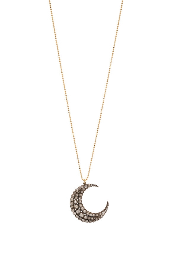 Renee Lewis Antique Diamond Crescent Moon Necklace