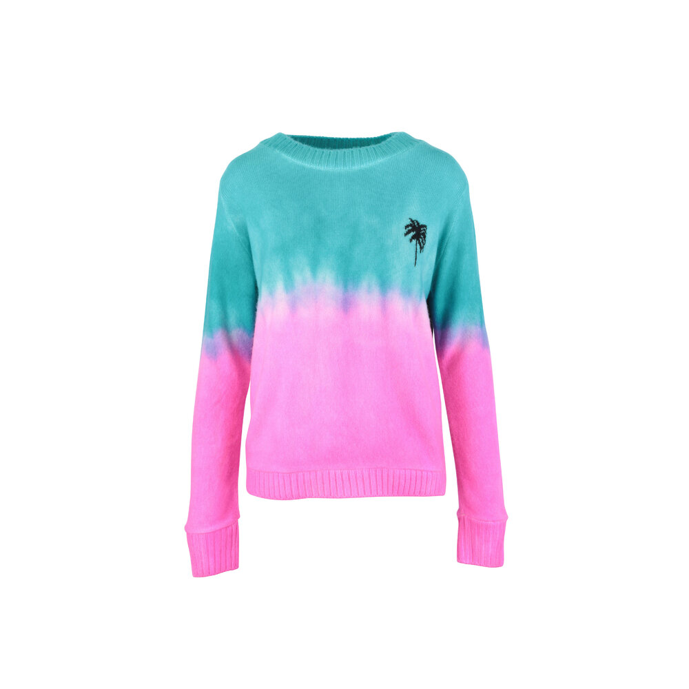 The Elder Statesman - Turquoise & Pink Dip-Dyed Palm Cashmere Sweater