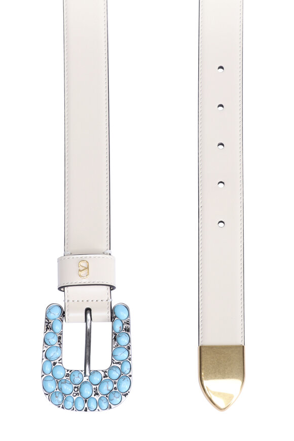 Valentino Garavani White & Turquoise Western VLogo Belt - view 2