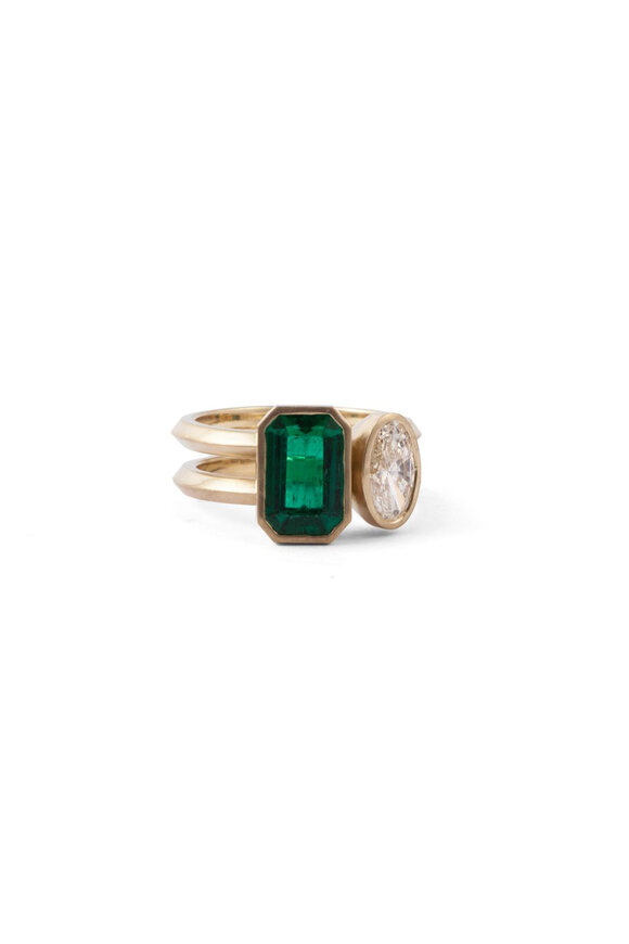 Sylva & Cie Emerald & Diamond Moi Toi Ring - view 1