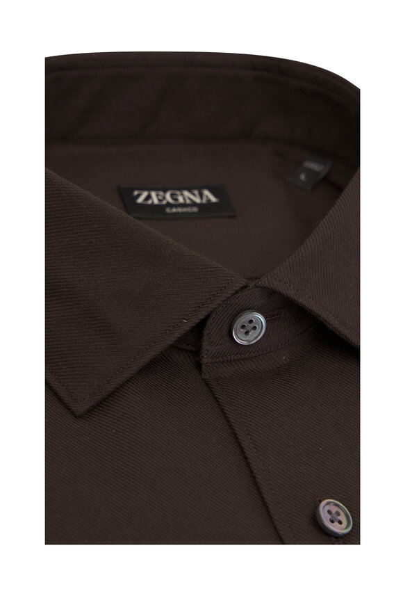 Zegna - Brown Cotton & Cashmere Sport Shirt