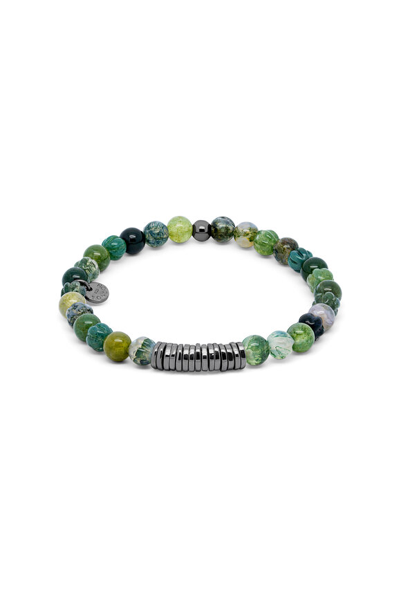 Tateossian Moss Agate Stretch Beaded Bracelet