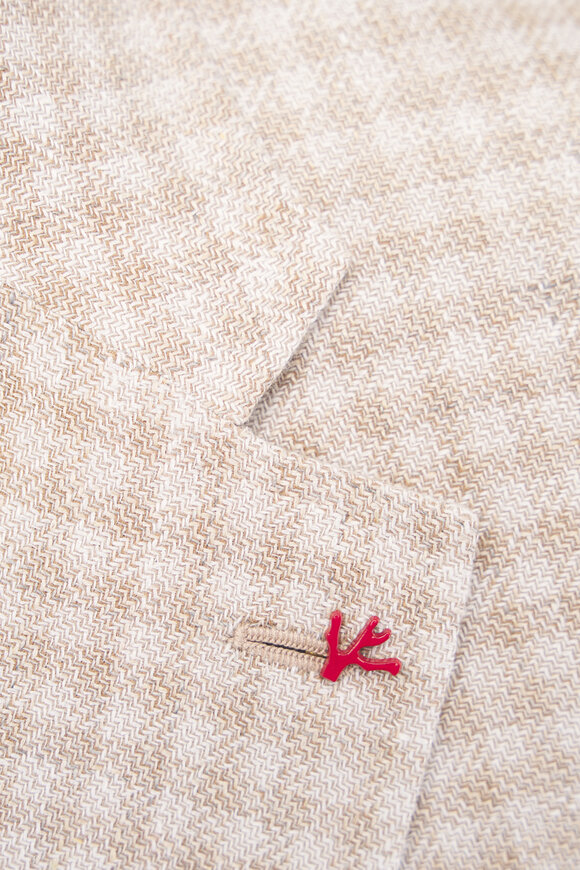 Isaia Tan Check Linen, Wool & Silk Sportcoat - view 5