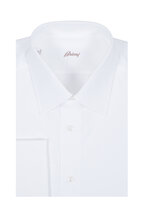 brioni dress shirt Essential White cotton French cuff formal down shirt in cotton plaid Point collar Button placket Long sleeves Round barrel cuffs Back yoke Shirttail hem Cotton Dry clean Made in Italy Model is 61/185cm. Brioni Men's Poplin Dress Shirt