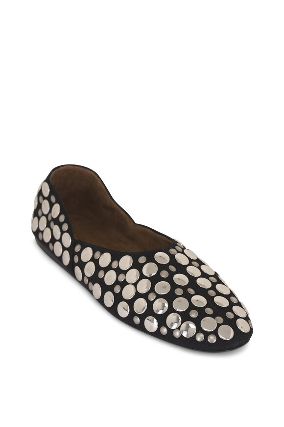 Khaite Jane Black Leather Stud Flat