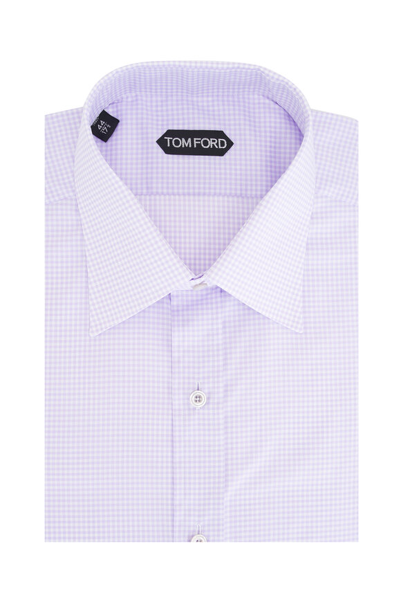 Tom Ford Lilac Small Gingham Print Dress Shirt