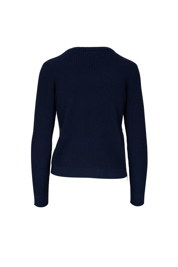 Kinross - Navy Side Zip Ribbed Sweater 