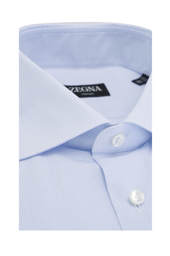 Zegna - Blue Microcheck Cotton Dress Shirt 