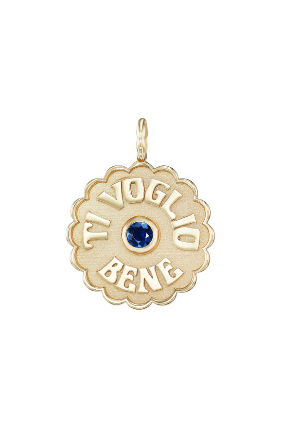Marlo Laz 14k Gold Ti Voglio Bene Blue Sapphire Pendant