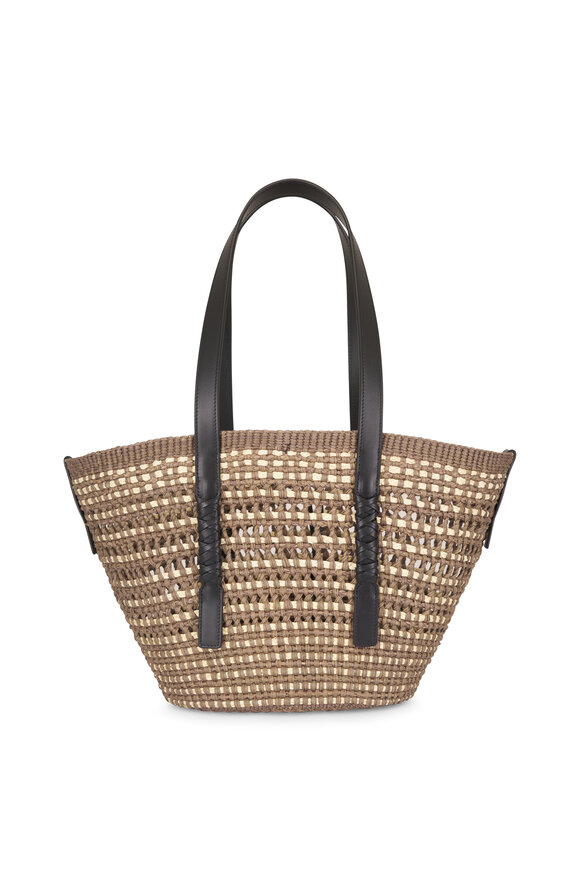 Loewe Medium Braid Basket Khaki Palm & Leather Tote - view 3