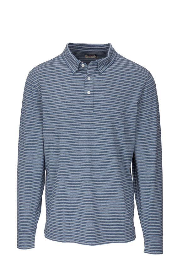 Faherty Brand Movement™ Blue Bermuda Stripe Long Sleeve Polo - view 1