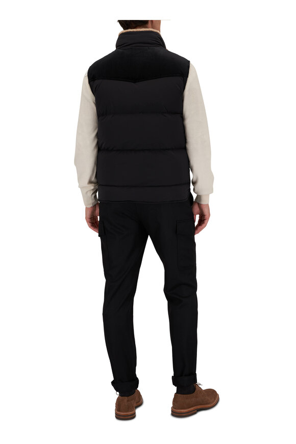 Brunello Cucinelli - Black Down Quilted Shearling Collared Vest 