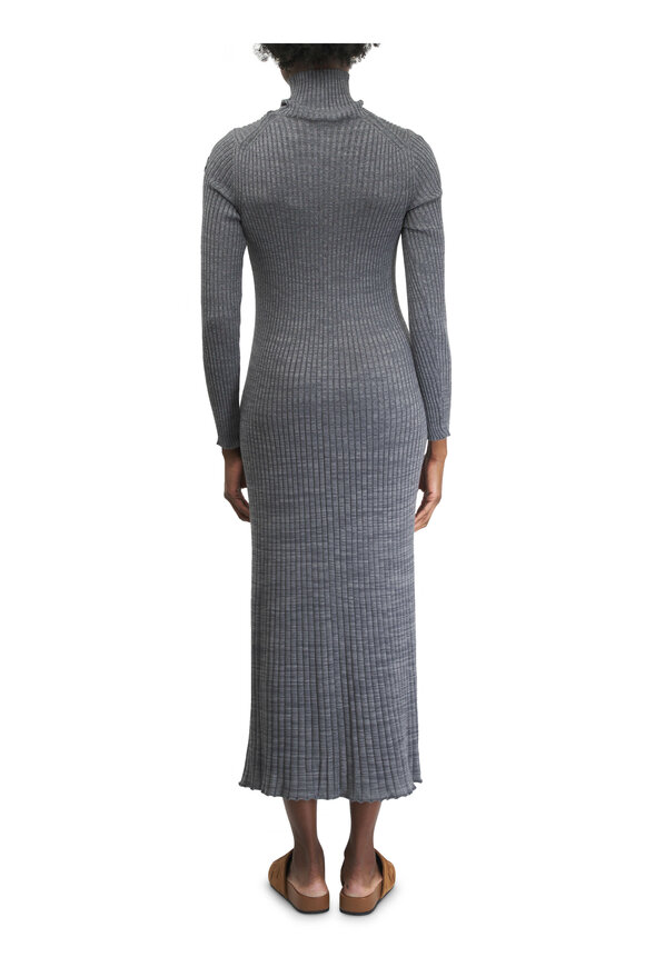 Moncler - Gray Ribbed Wool Midi Dress