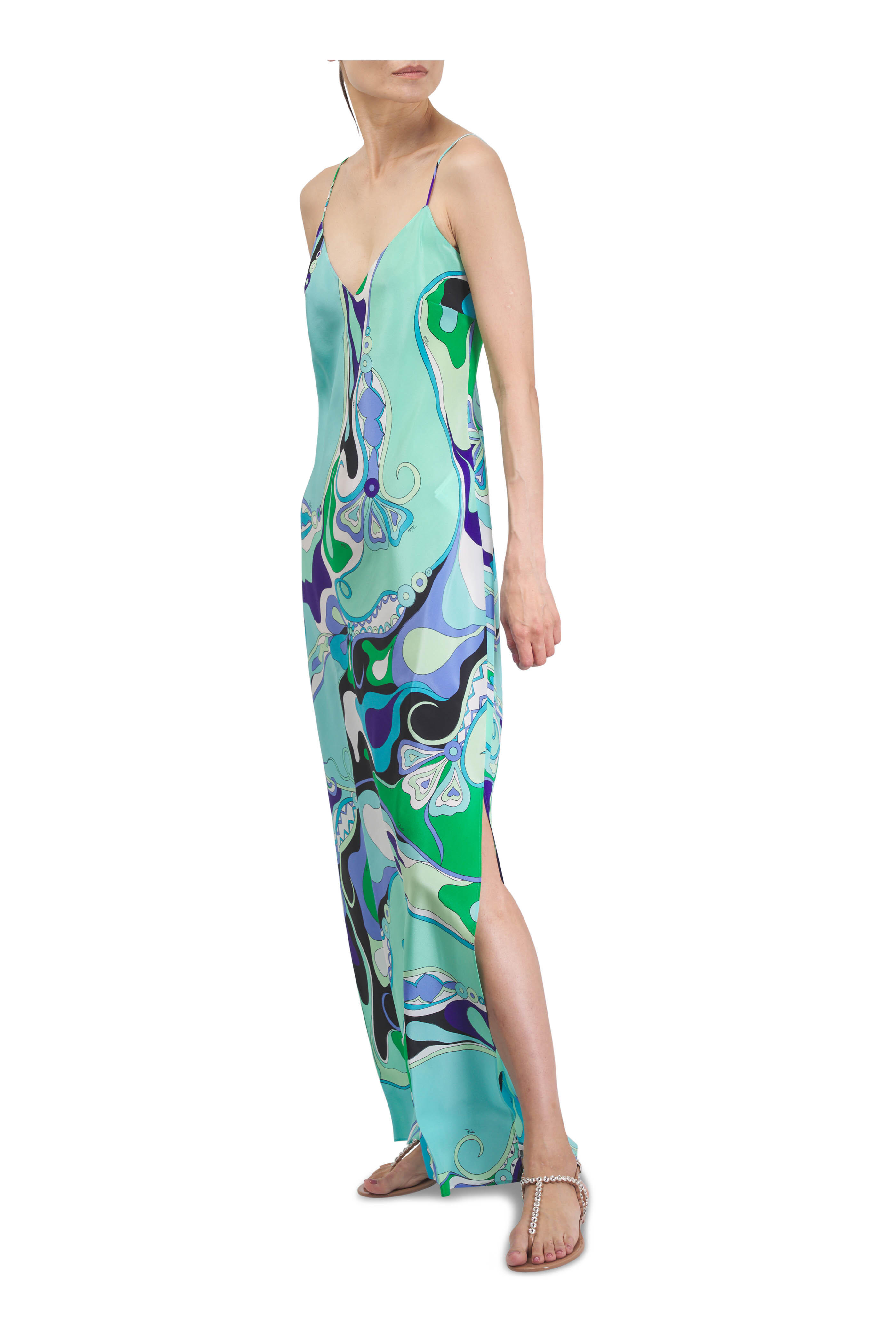 Pucci - Green & Lilac Crepe De Chine Maxi Dress