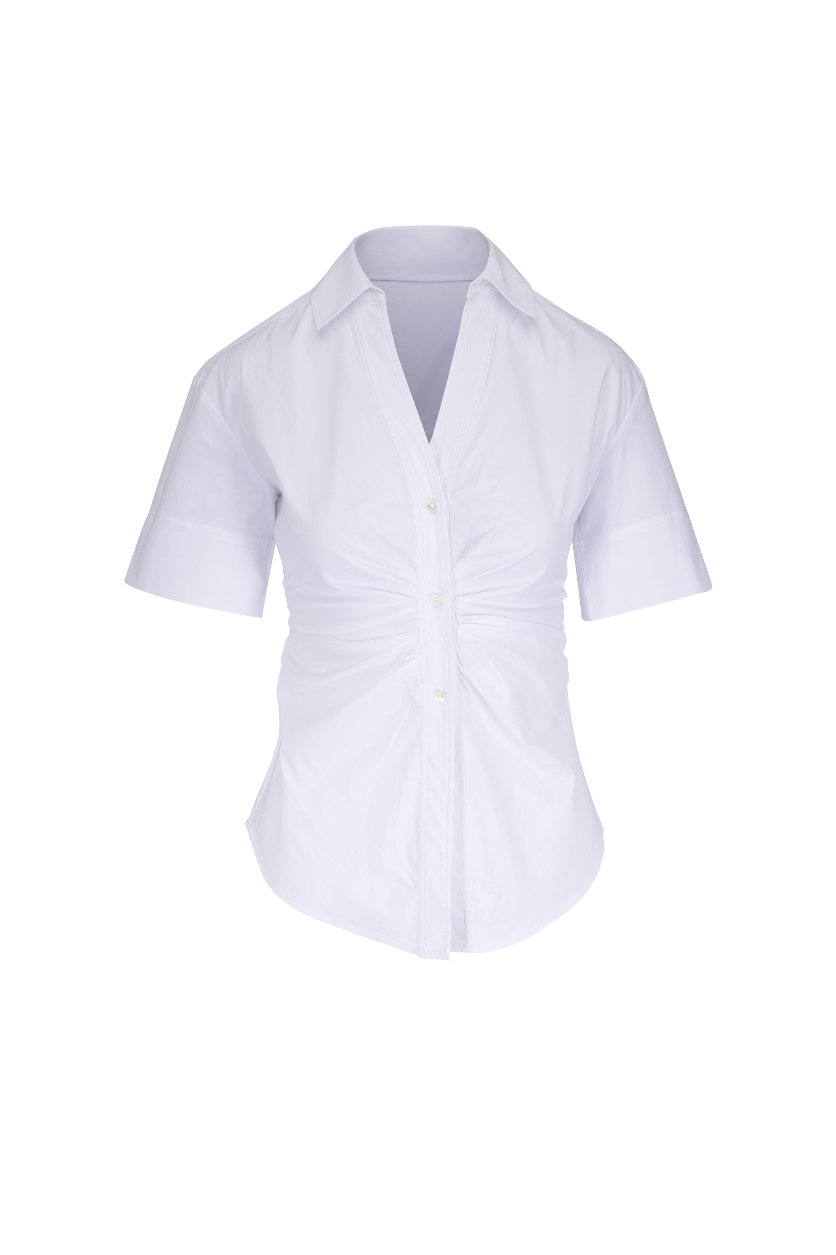 Veronica Beard - Devra White Stretch Cotton Ruched Poplin Top