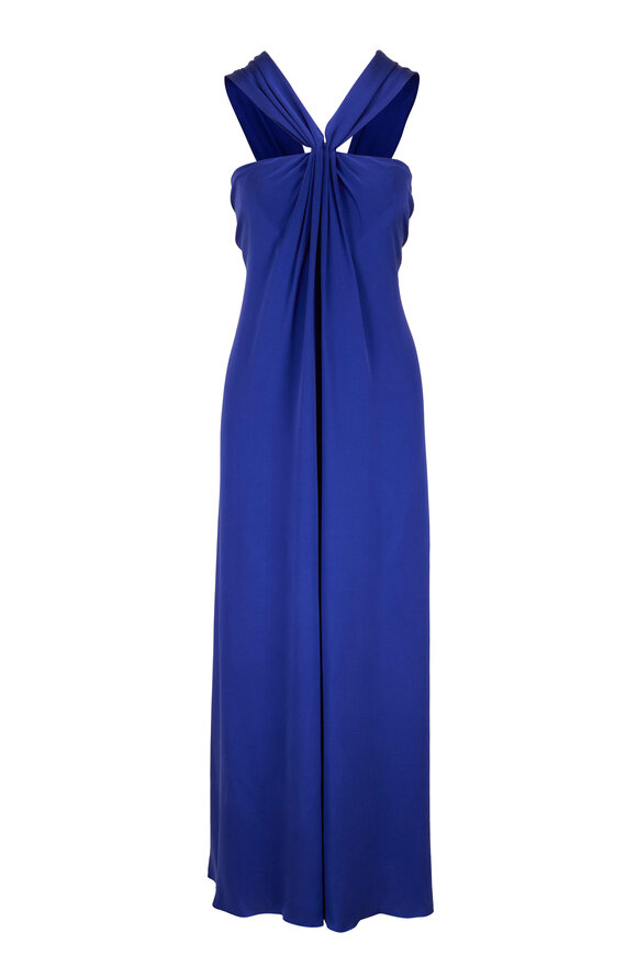 Giorgio Armani - Blue Silk Pleated Halter Gown 