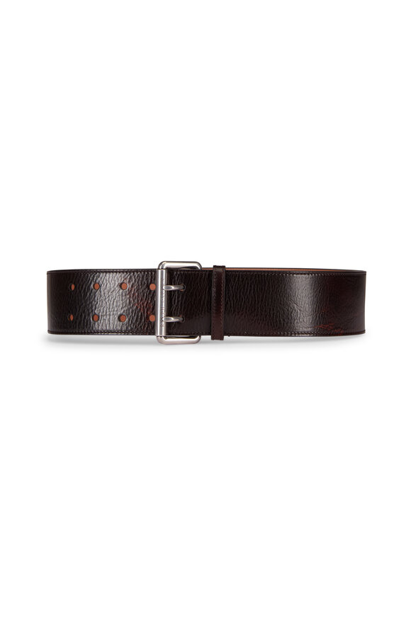 Ralph Lauren Distressed Dark Brown Leather Double Prong Belt - view 1