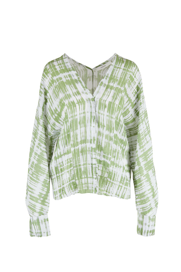 Vince - Green Tie-Dye Silk Double V-Neck Blouse