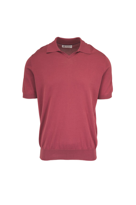 Brunello Cucinelli Coral Cotton Johnny Collar Polo - view 1