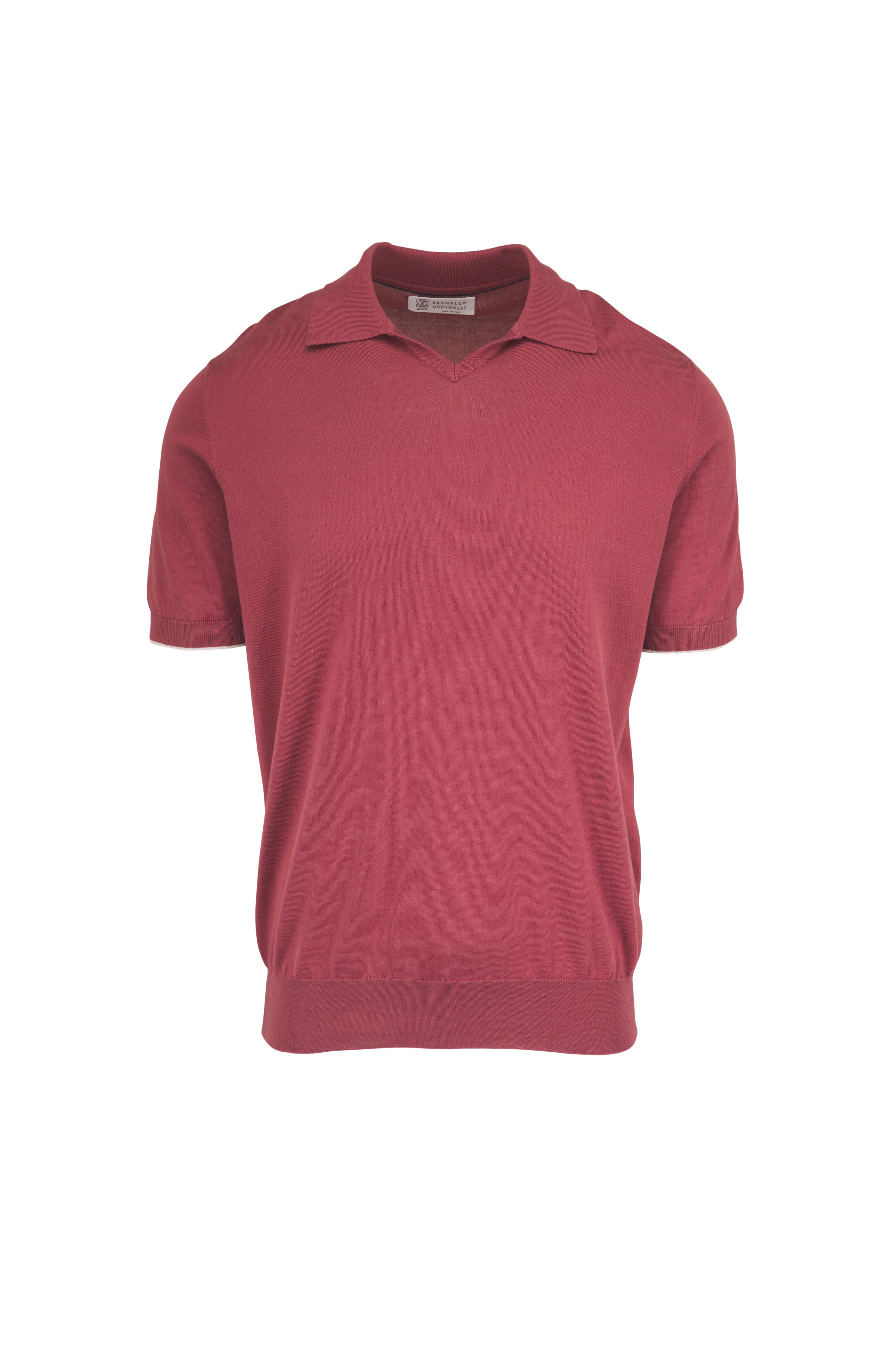 Brunello Cucinelli - Coral Cotton Johnny Collar Polo - view 1