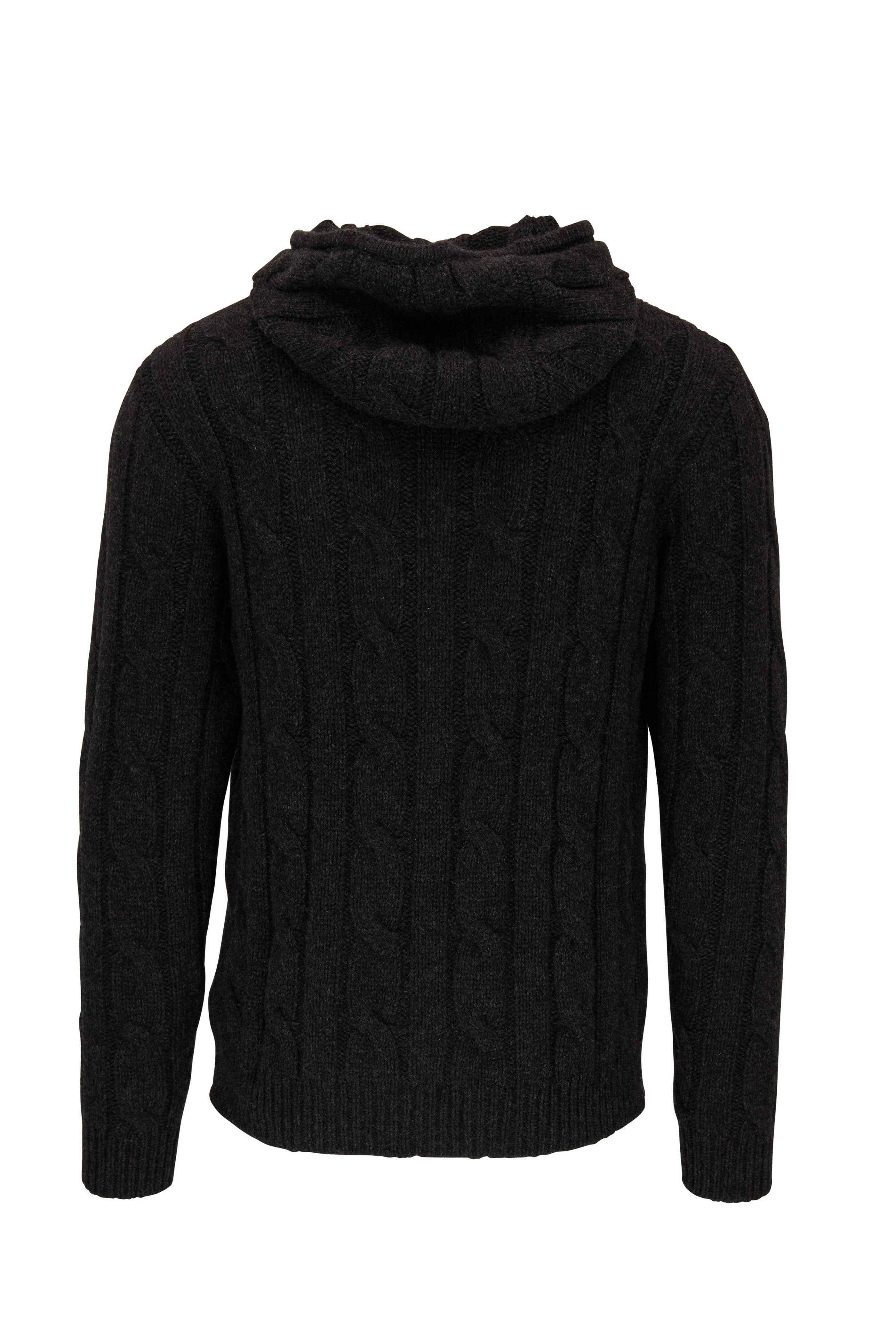Ralph Lauren Purple Label - Charcoal Cable Knit Cashmere Hoodie