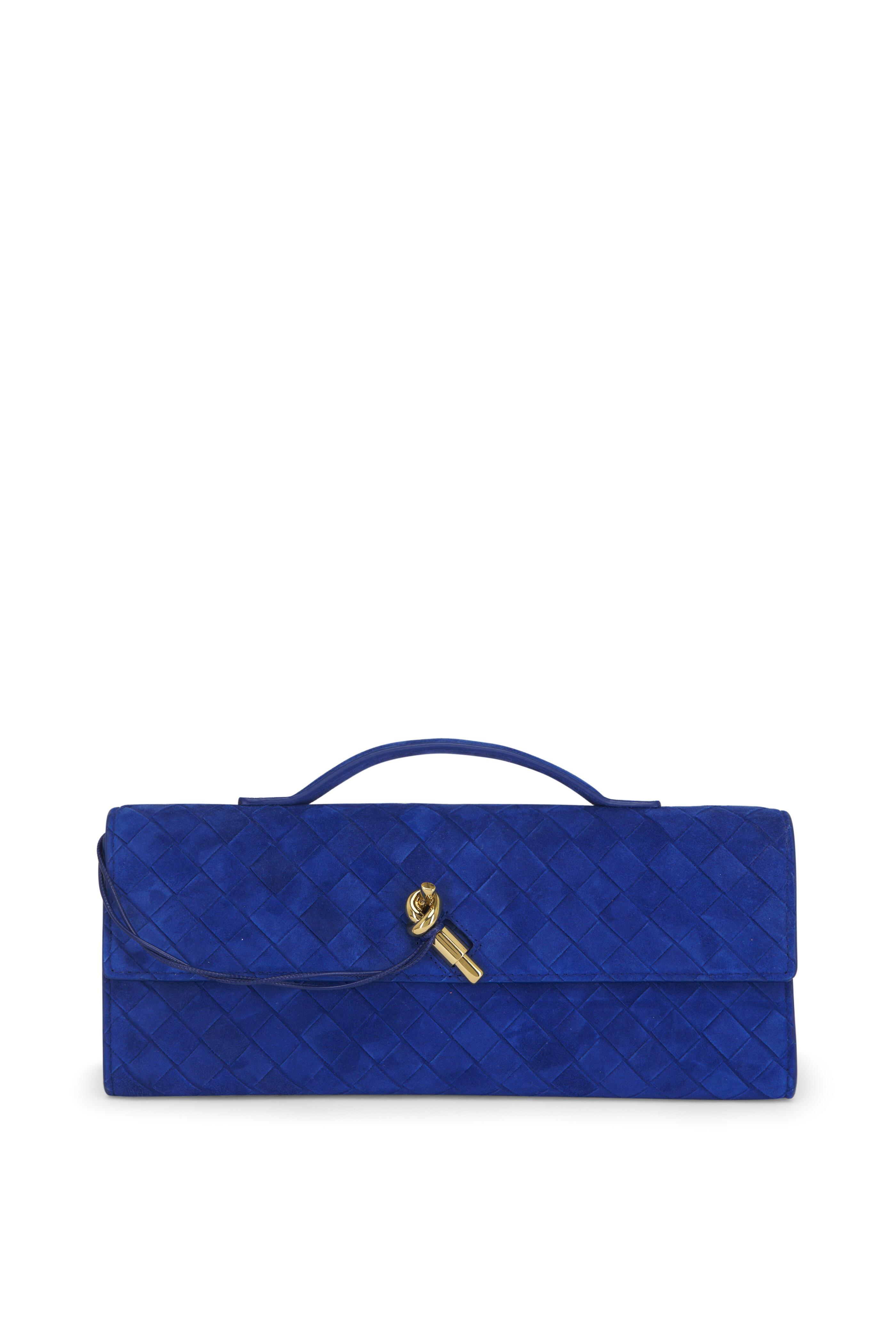 Bottega Veneta - Andiamo Blue Royal Intrecciato Suede Clutch