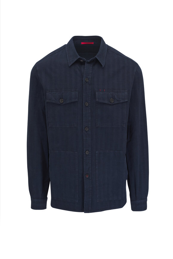 Isaia Indigo Cotton & Cashmere Overshirt 