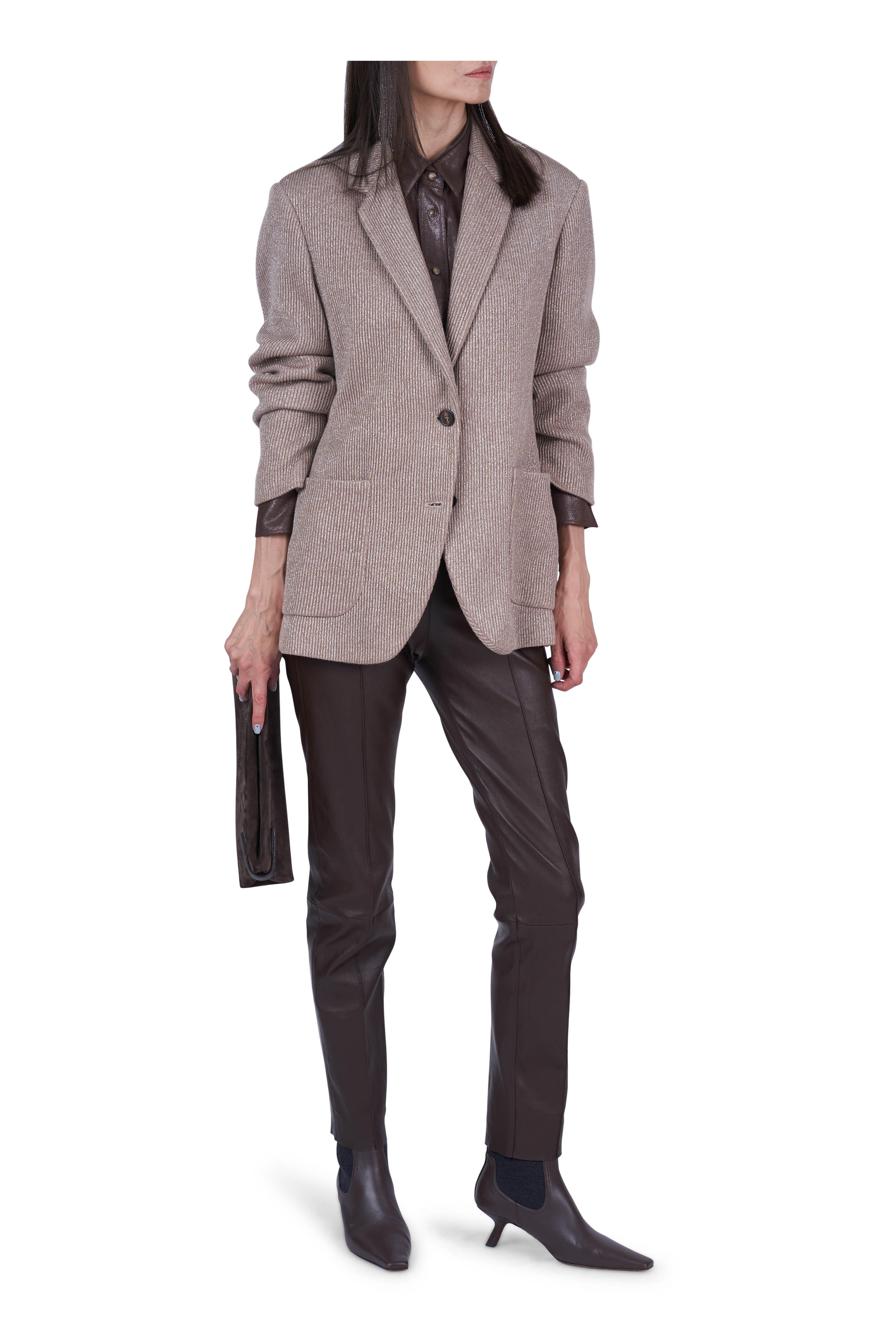 Brunello Cucinelli - Chocolate Lurex Snap Button Down Shirt