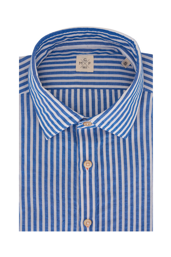 GMF Dark Blue & White Stripe Cotton Sport Shirt