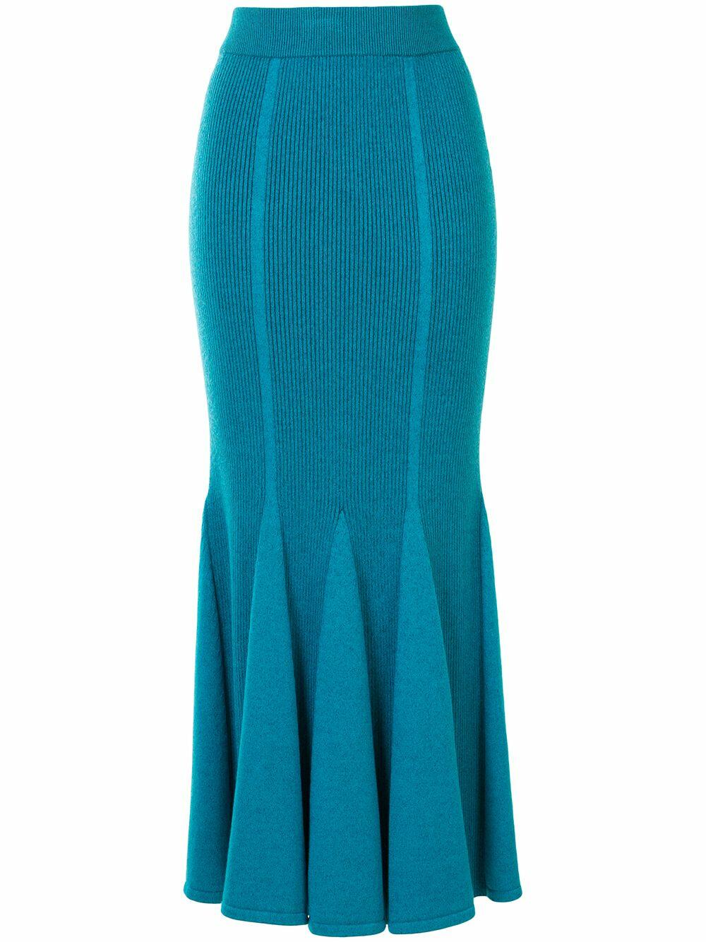 Carolina Herrera - Sky Blue Ribbed Knit Flare Skirt