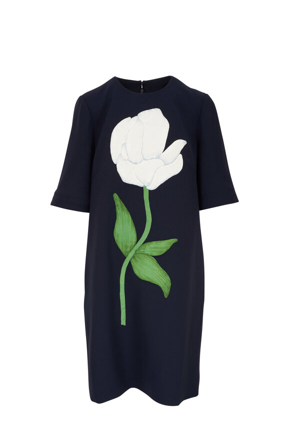 Lela Rose - Floral Embroidered Fluid Crepe Tunic Dress 
