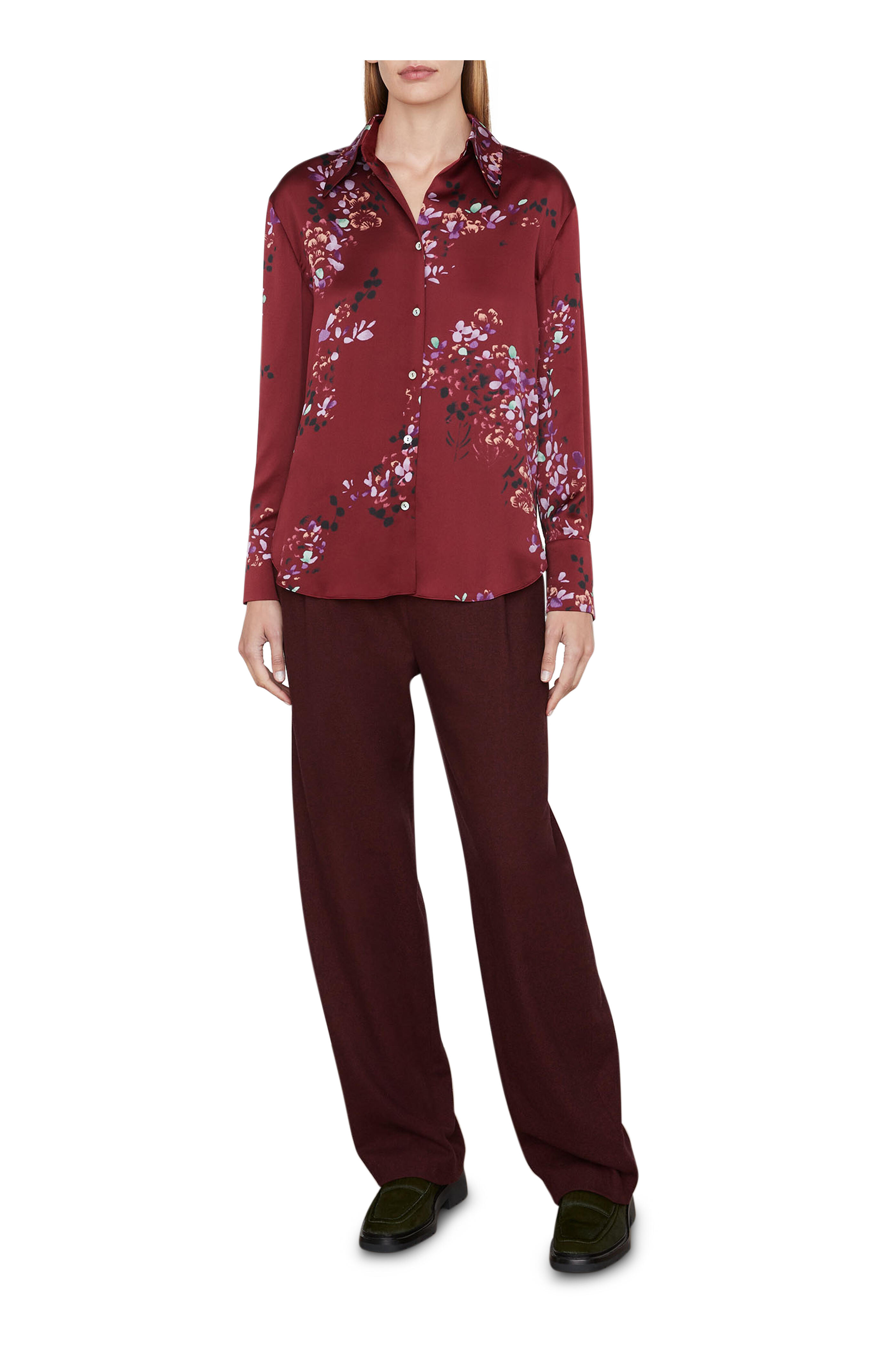 Vince Dark Cinnamon Forsythia Floral Print Blouse