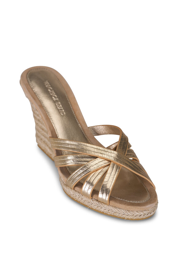 Veronica Beard Phylina Gold Leather Wedge Sandal