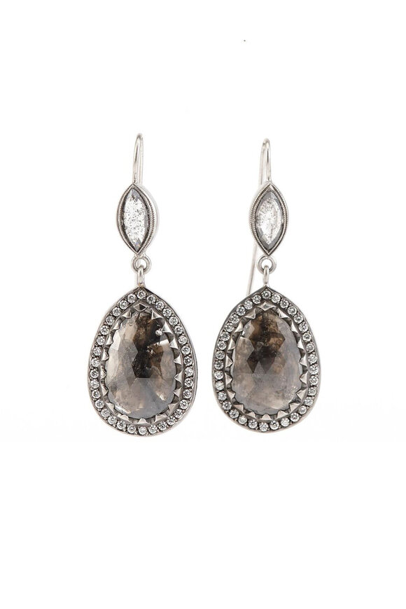 Sylva & Cie Platinum Rough Diamond Drop Earrings