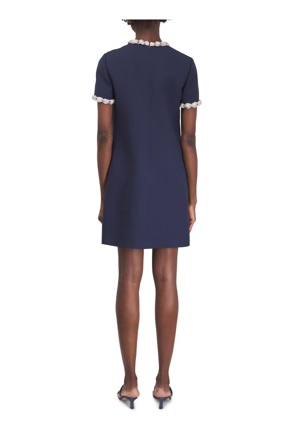 Valentino Navy Crepe Couture Bow Embroidered Mini Dress - view 3