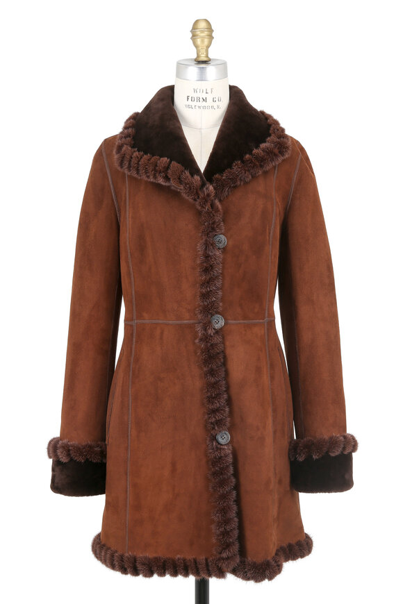 Viktoria Stass - Mocha Brisa Shearling & Mink Trim Coat 