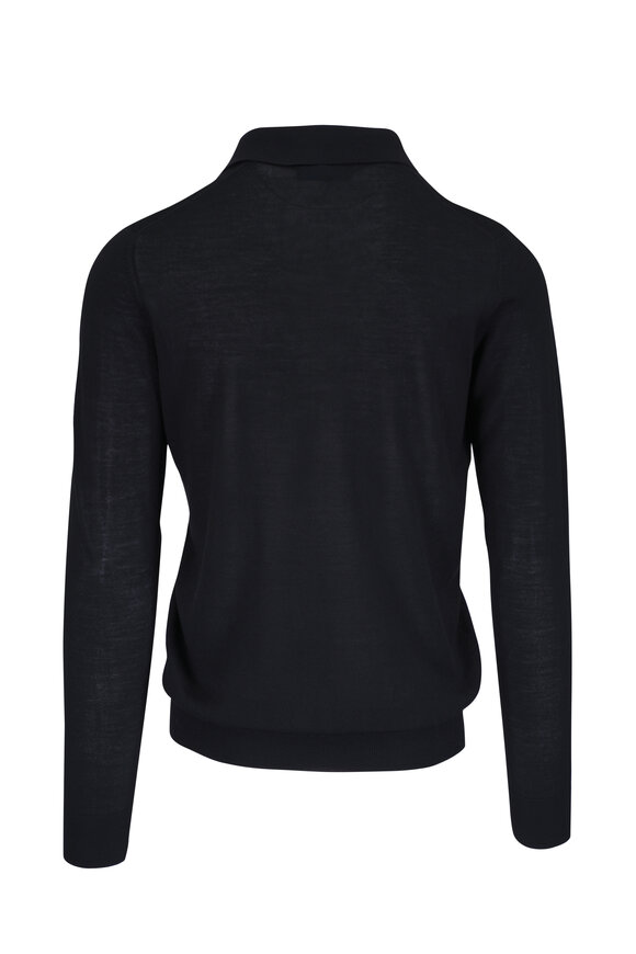 Patrick Assaraf - Black Merino Wool Long Sleeve Polo