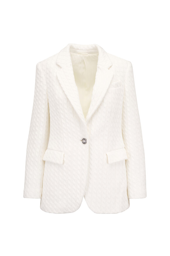 Brunello Cucinelli Ivory Cable Knit Cotton Blazer