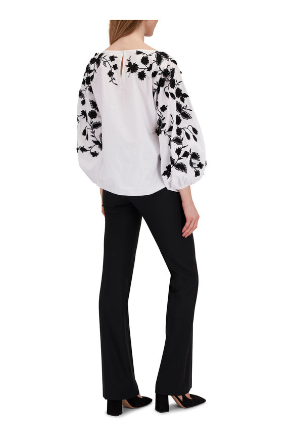 Carolina Herrera - Embroidered Puff Sleeve Boatneck Blouse 