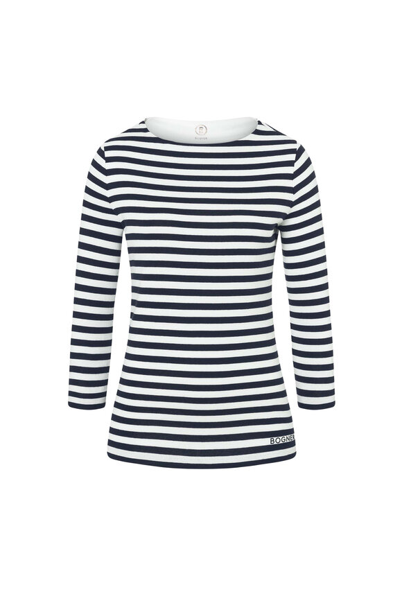 Bogner - Louna Navy & White Stripe Ribbed Cotton T-Shirt