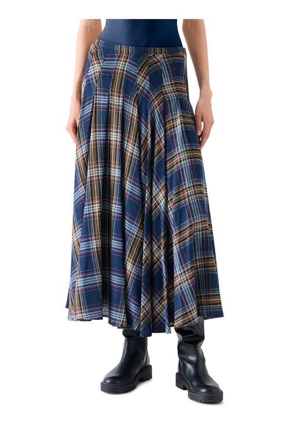Akris Punto Shelley Navy Multi Plaid Lightweight Midi Skirt - view 2