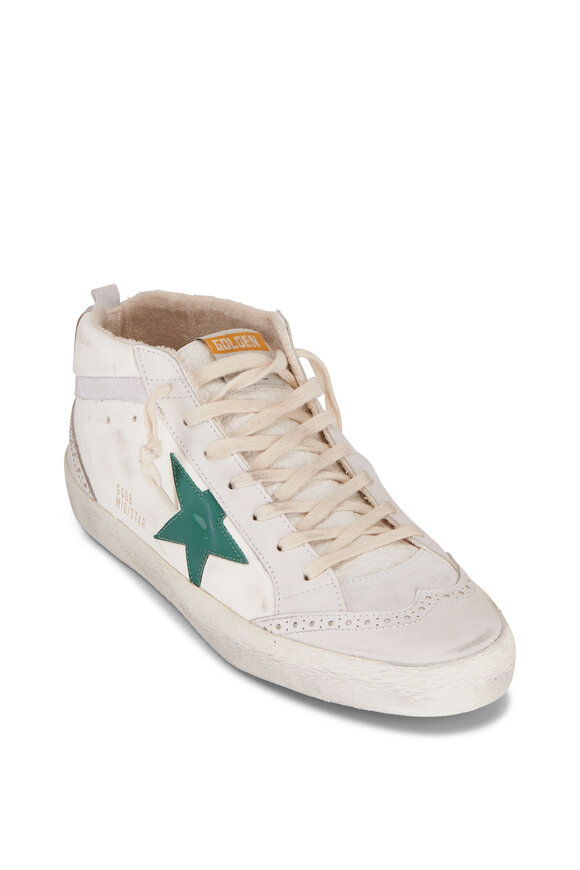 Golden Goose - Mid Star White Leather & Green Star Sneaker 